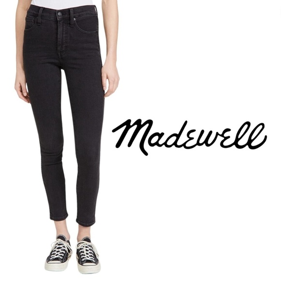 Madewell 10'' High-Rise Skinny Black Distressed Faded Skinny Jeans - Size 25 - Picture 1 of 16